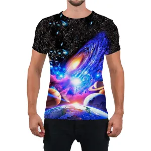 3D Graphic Printed Short Sleeve Shirts Galaxy Space