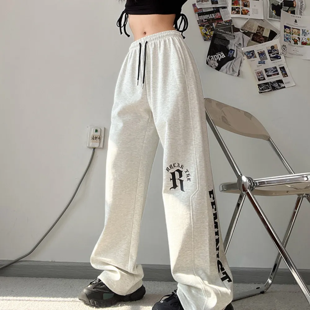 Women's R Letter Straight Sweatpants